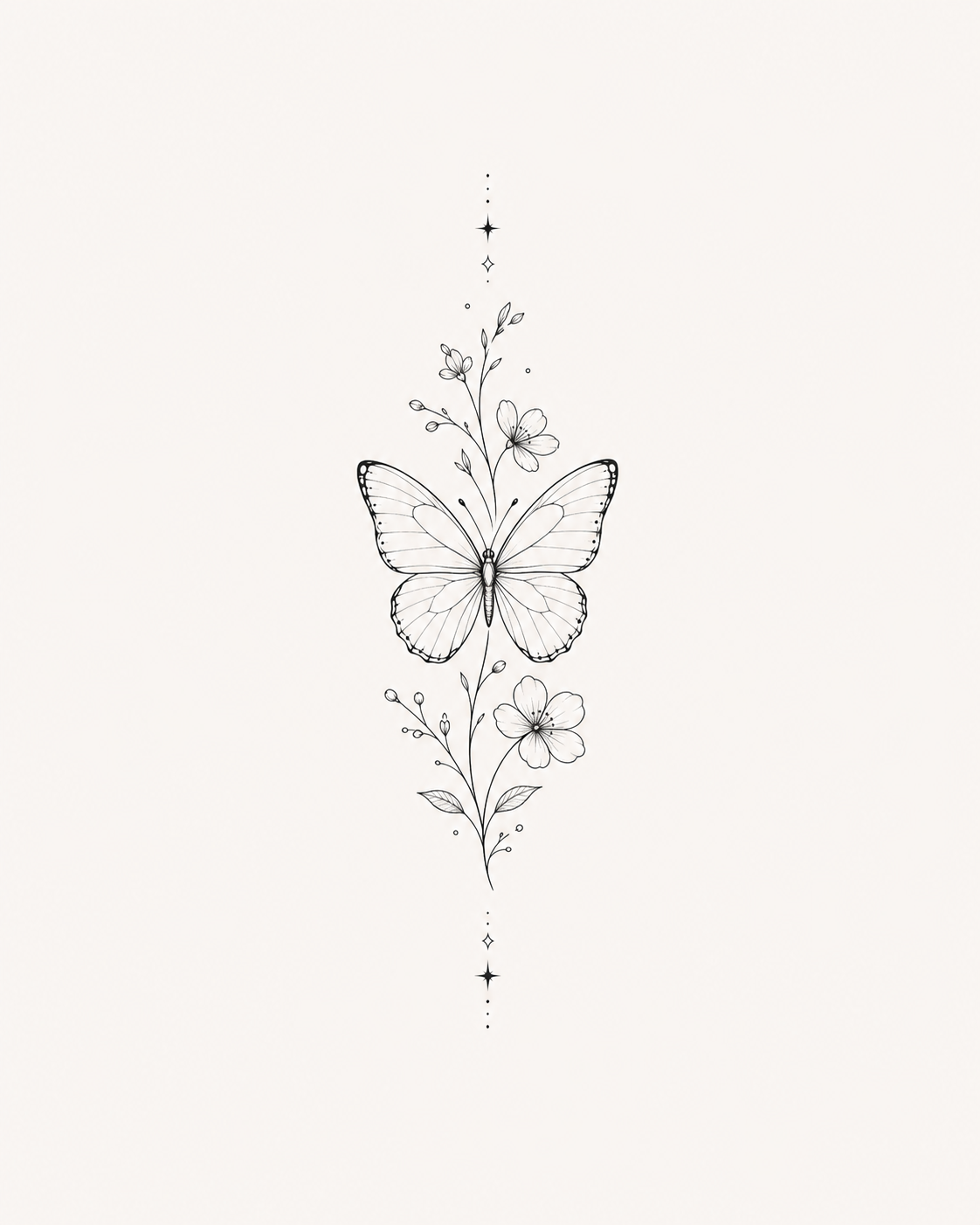 Fine line butterfly and floral tattoo concept generated by InkFirst