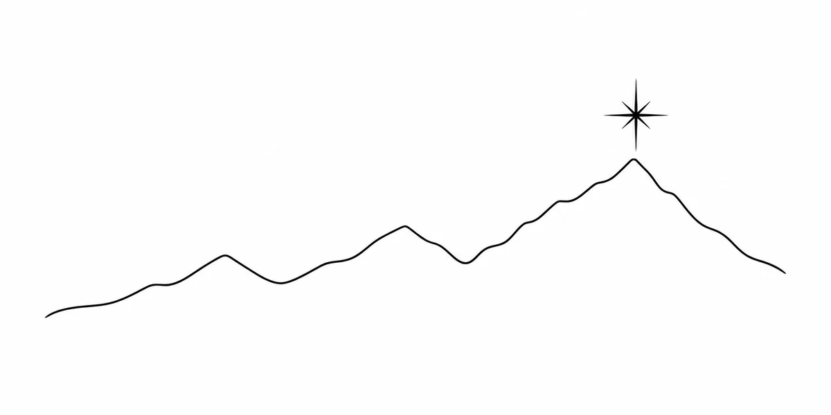 Fine-line mountain ridge and north star tattoo concept representing direction