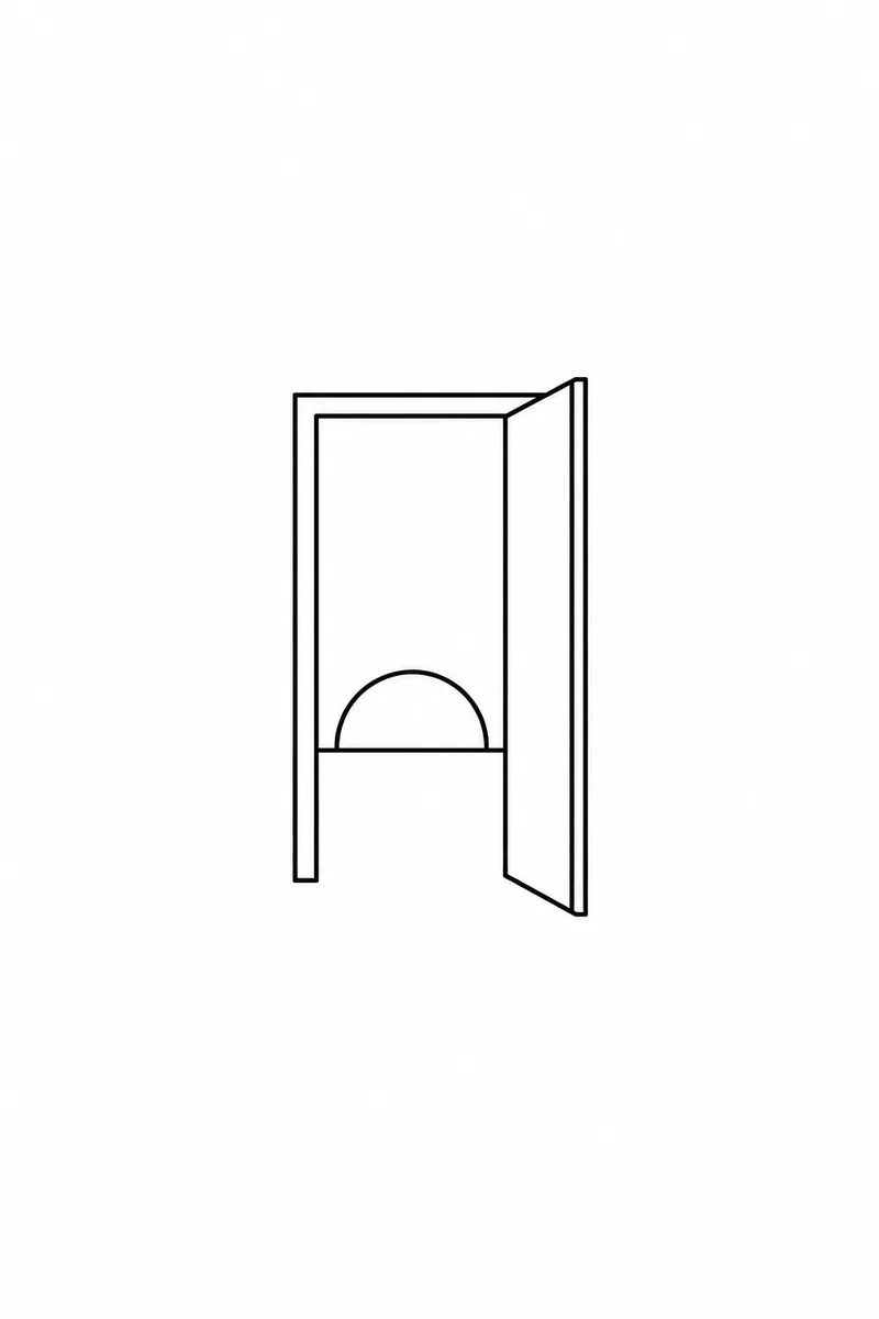 Minimalist open doorway and rising sun tattoo concept representing a new beginning