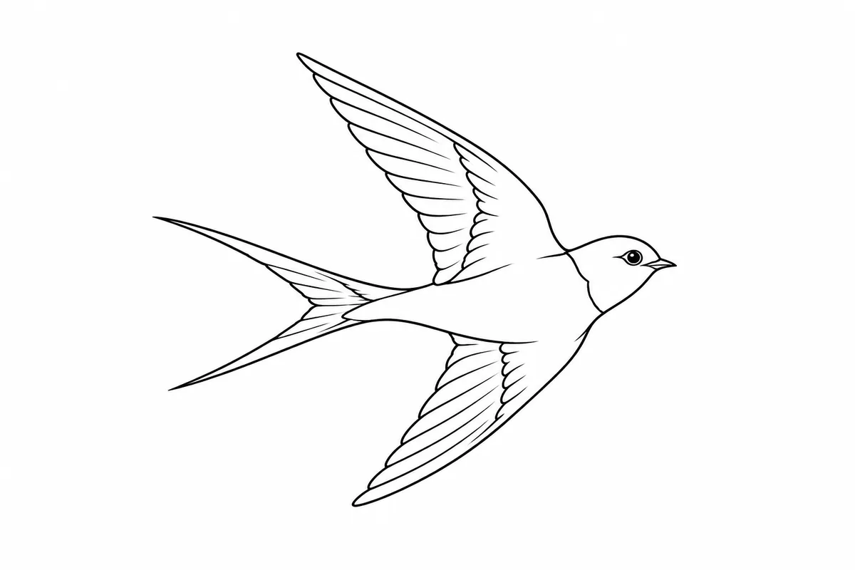 Fine-line complete swallow in flight tattoo concept with a clear silhouette